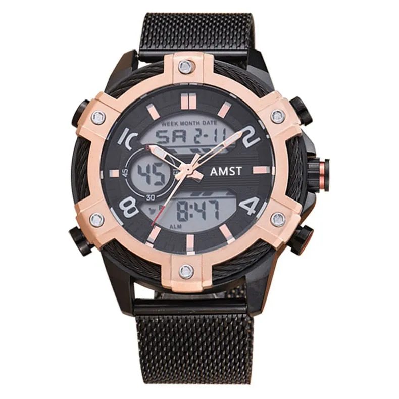 Men's Luxury Casual Golden Digital LED Military Quartz Dual Display Watches