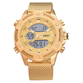 Men's Luxury Casual Golden Digital LED Military Quartz Dual Display Watches