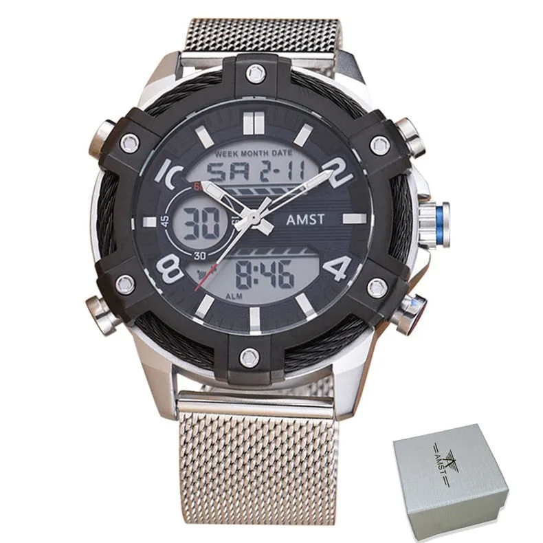 Men's Luxury Casual Golden Digital LED Military Quartz Dual Display Watches