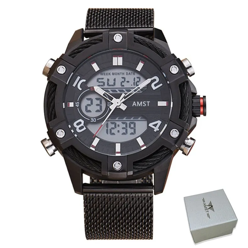 Men's Luxury Casual Golden Digital LED Military Quartz Dual Display Watches