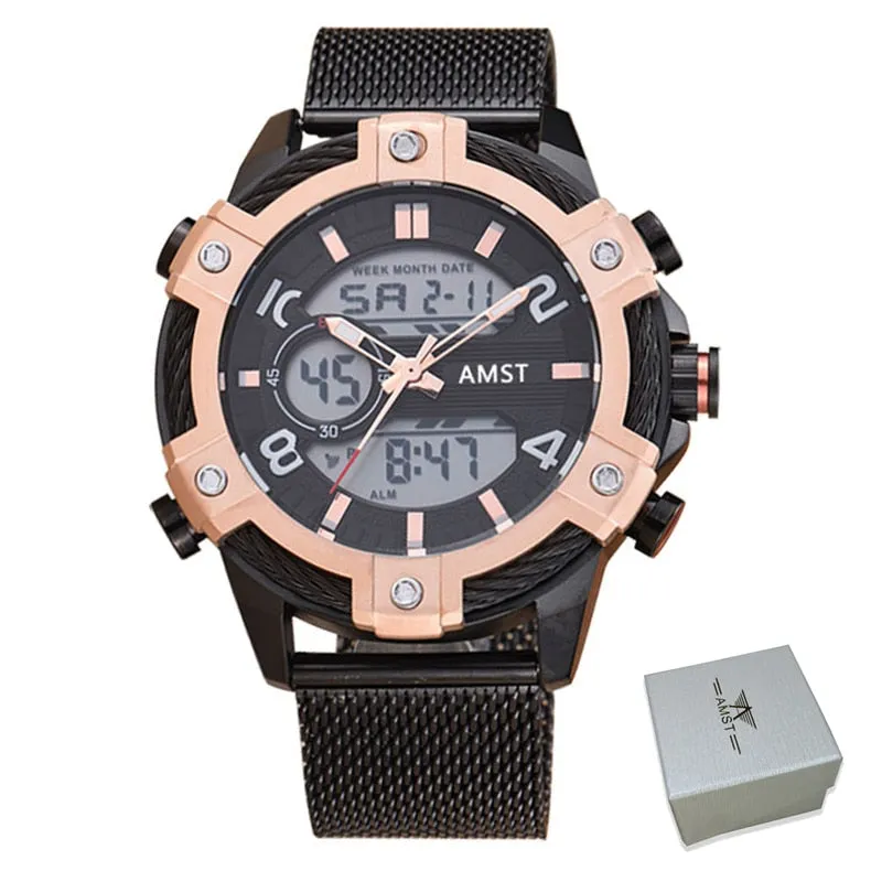 Men's Luxury Casual Golden Digital LED Military Quartz Dual Display Watches