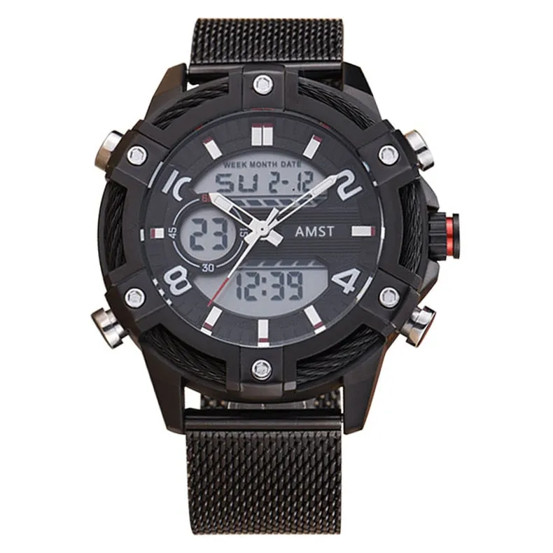 Men's Luxury Casual Golden Digital LED Military Quartz Dual Display Watches