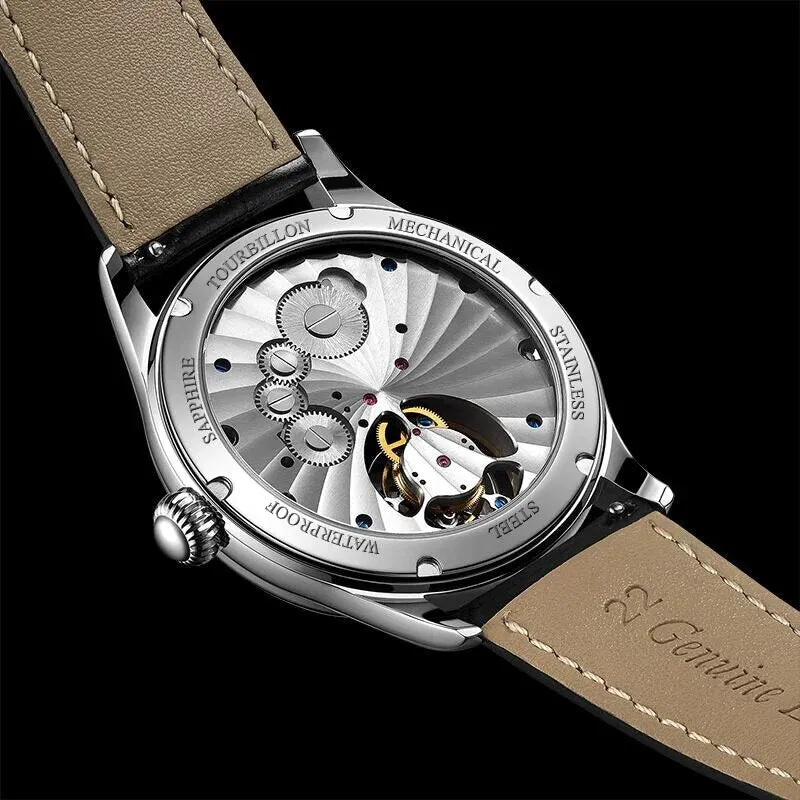 Men's Luxury Skeleton Starry Sky Goldstone Dial Waterproof Tourbillon Watch