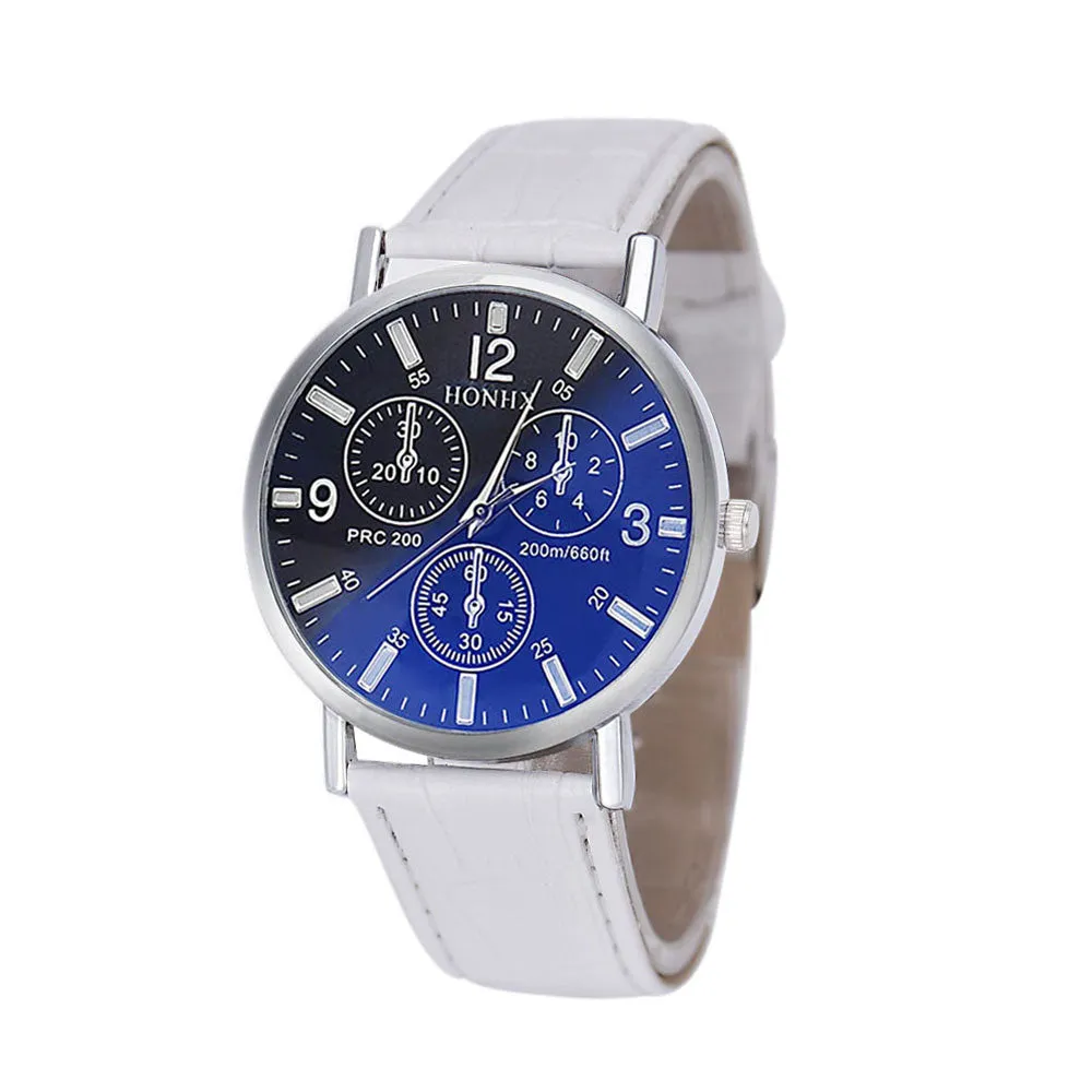 Men's Watch Men Boys Luxury Faux Leather Watch Top Analog BlueRay Business Casua Cool Watch Men Watches