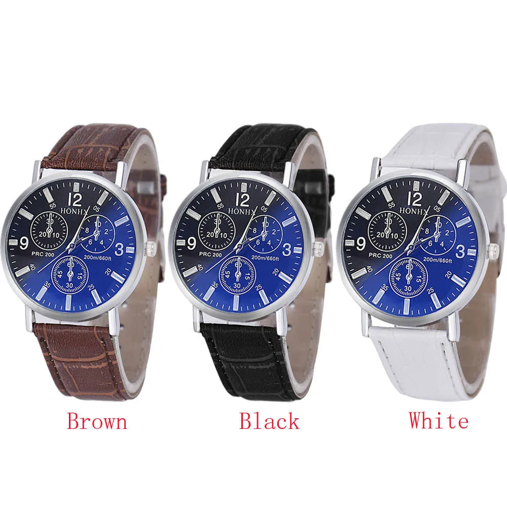 Men's Watch Men Boys Luxury Faux Leather Watch Top Analog BlueRay Business Casua Cool Watch Men Watches