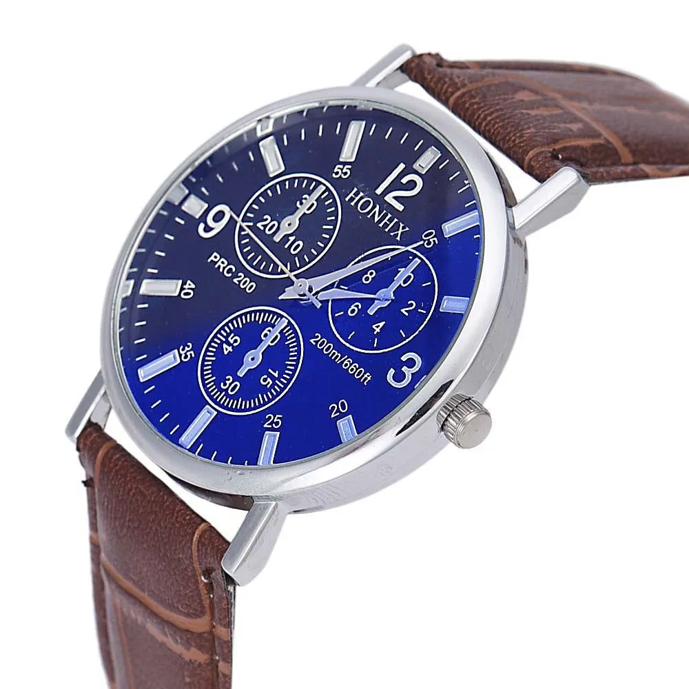 Men's Watch Men Boys Luxury Faux Leather Watch Top Analog BlueRay Business Casua Cool Watch Men Watches