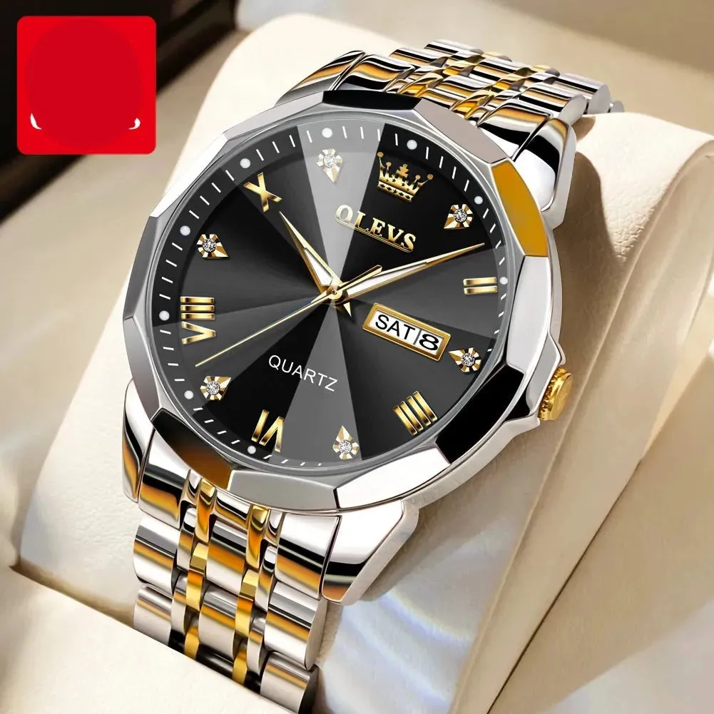 Men‘s Watches Gold Original Quartz Wristwatch Waterproof Luminous