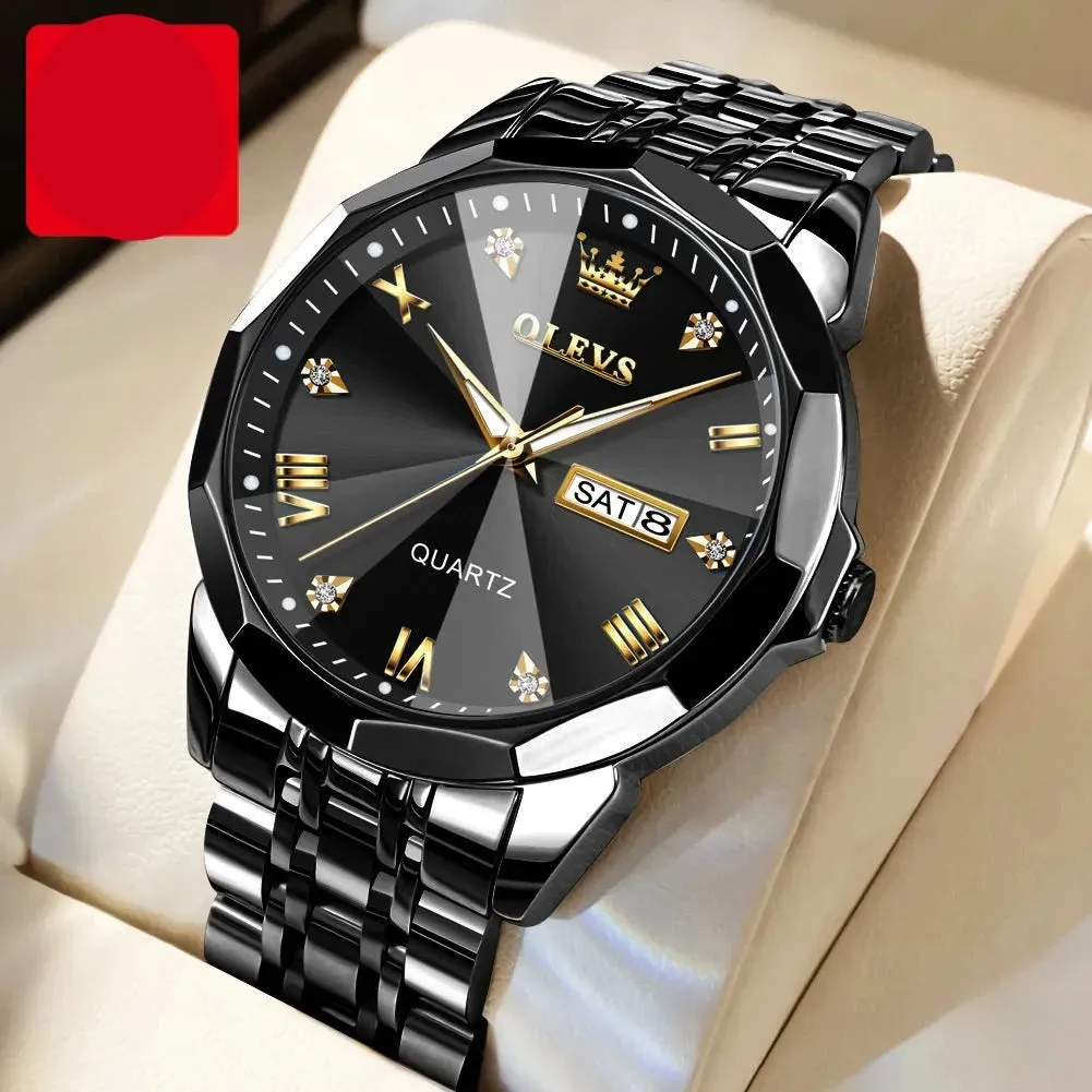 Men‘s Watches Gold Original Quartz Wristwatch Waterproof Luminous