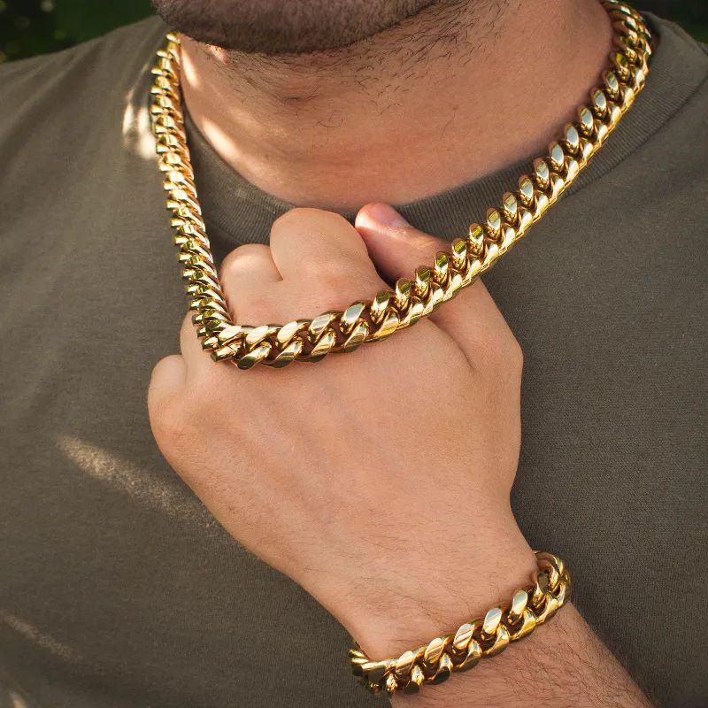 Miami Cuban Link Chain + Bracelet Bundle (14mm)