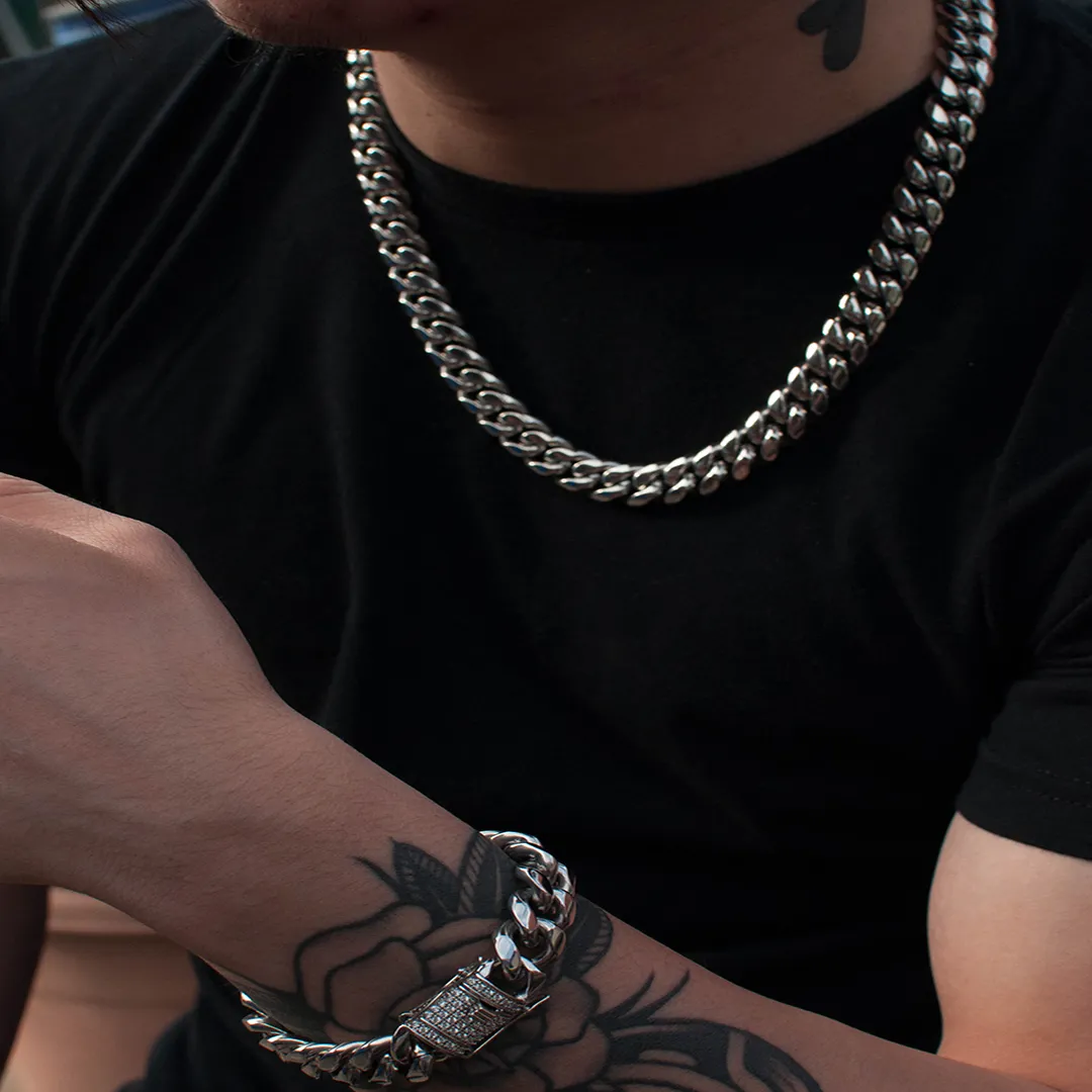 Miami Cuban Link Chain + Bracelet Bundle (14mm)