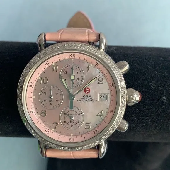 MicheleCSXmother of pearl face pink watch