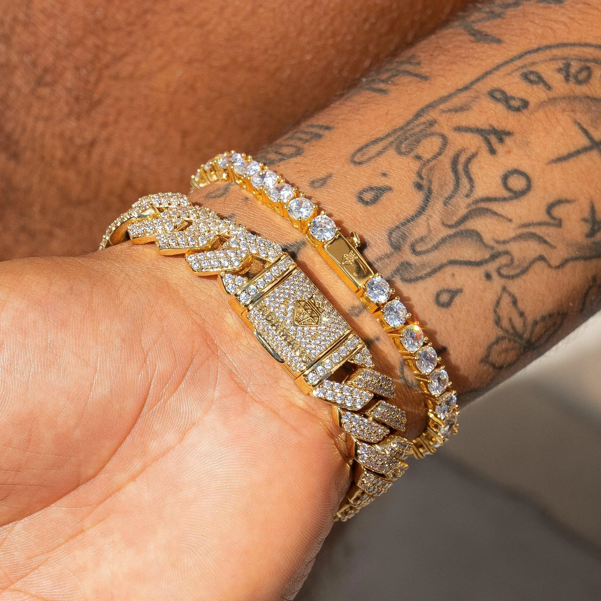 Monaco Link + Tennis Bracelet Bundle - Gold