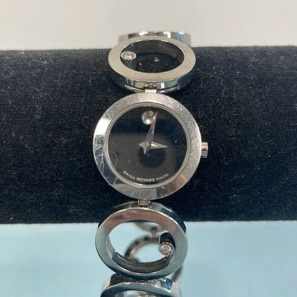 MovadoSilver Circles Black Face Watch