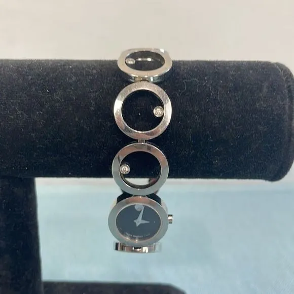 MovadoSilver Circles Black Face Watch