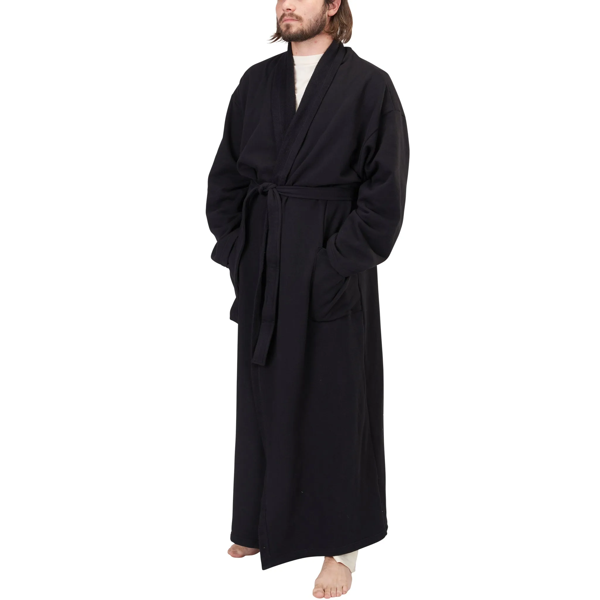 Organic Black Fleece Full-Length Bath Robe Made in USA (Out of XL)