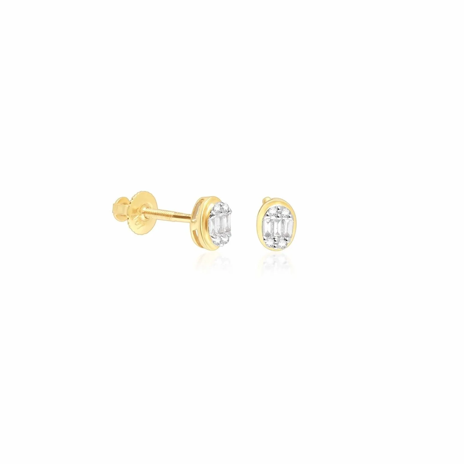 Oval Mixed Diamond Screw Back Earrings in Solid 10k Yellow Gold