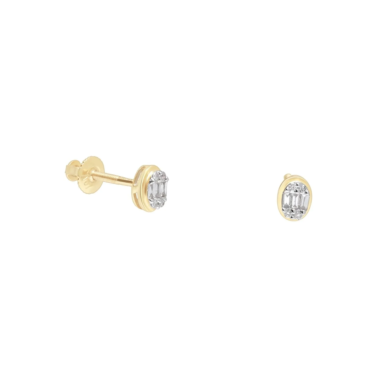 Oval Mixed Diamond Screw Back Earrings in Solid 10k Yellow Gold