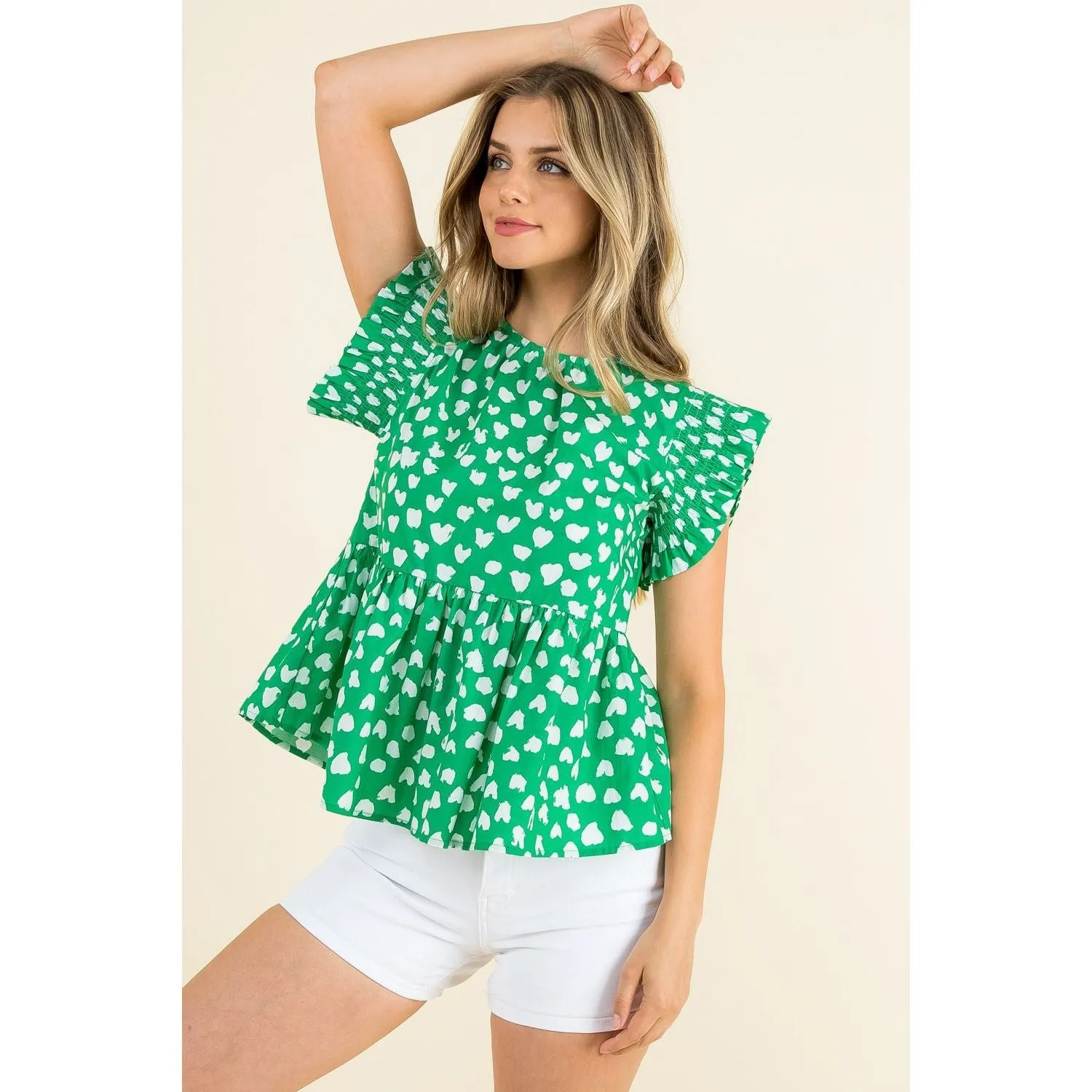 Penny Green Printed Flutter Sleeve THML Top-SALE