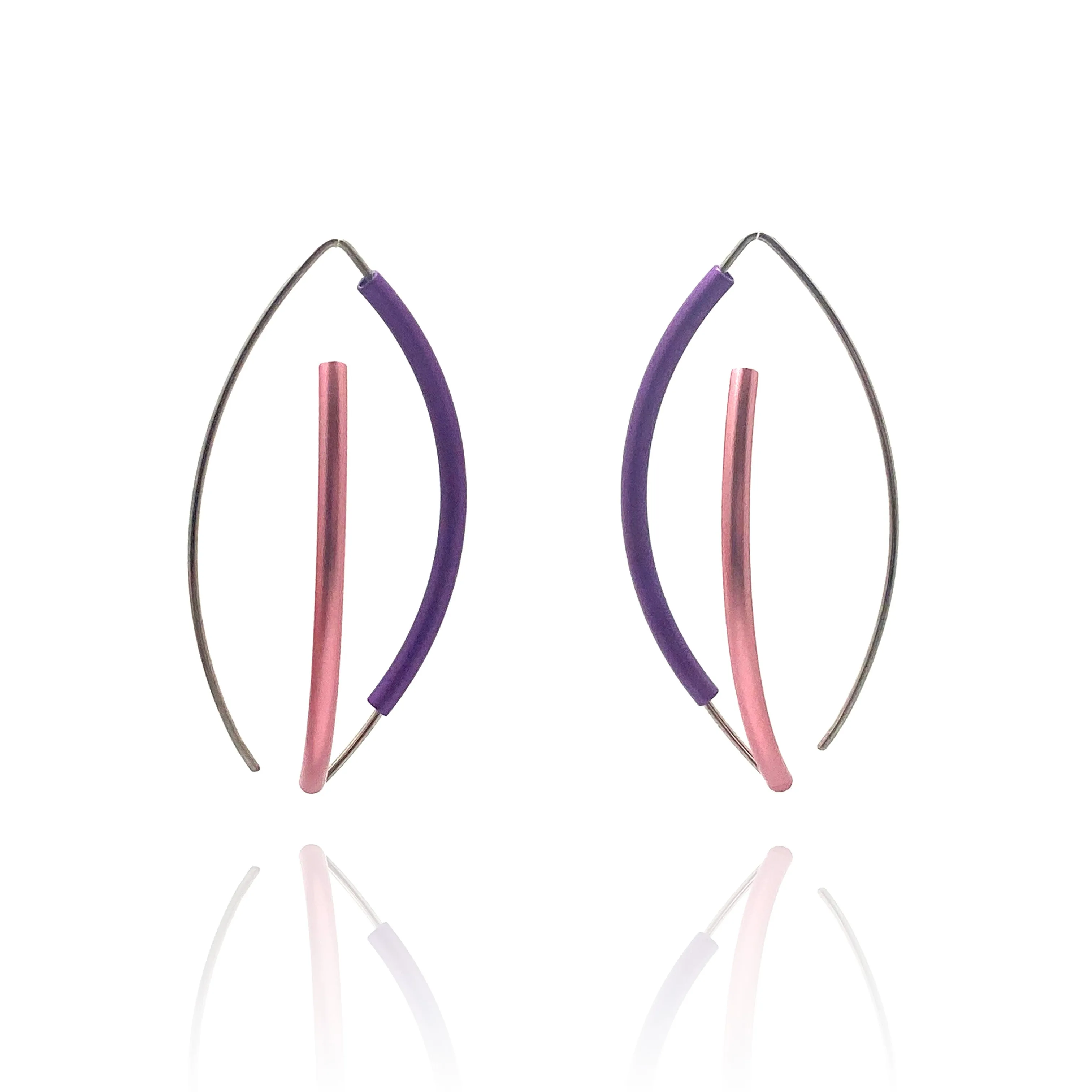 Pink & Purple 3D Bow Earrings - Round Tubing