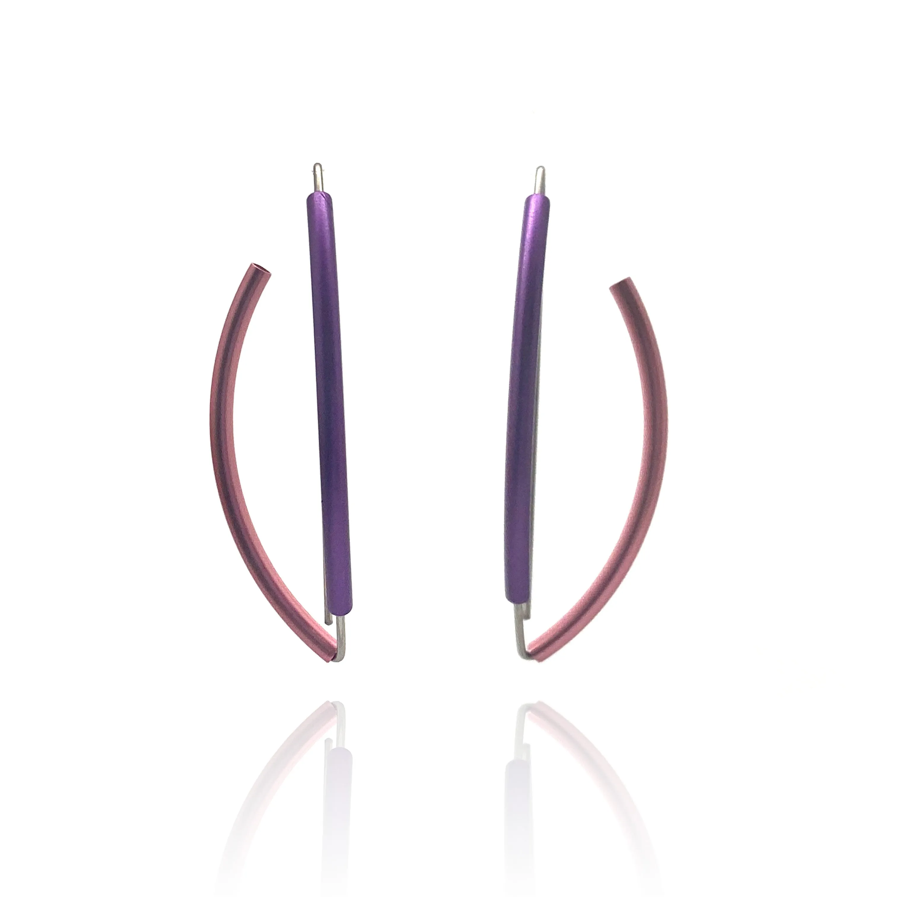 Pink & Purple 3D Bow Earrings - Round Tubing