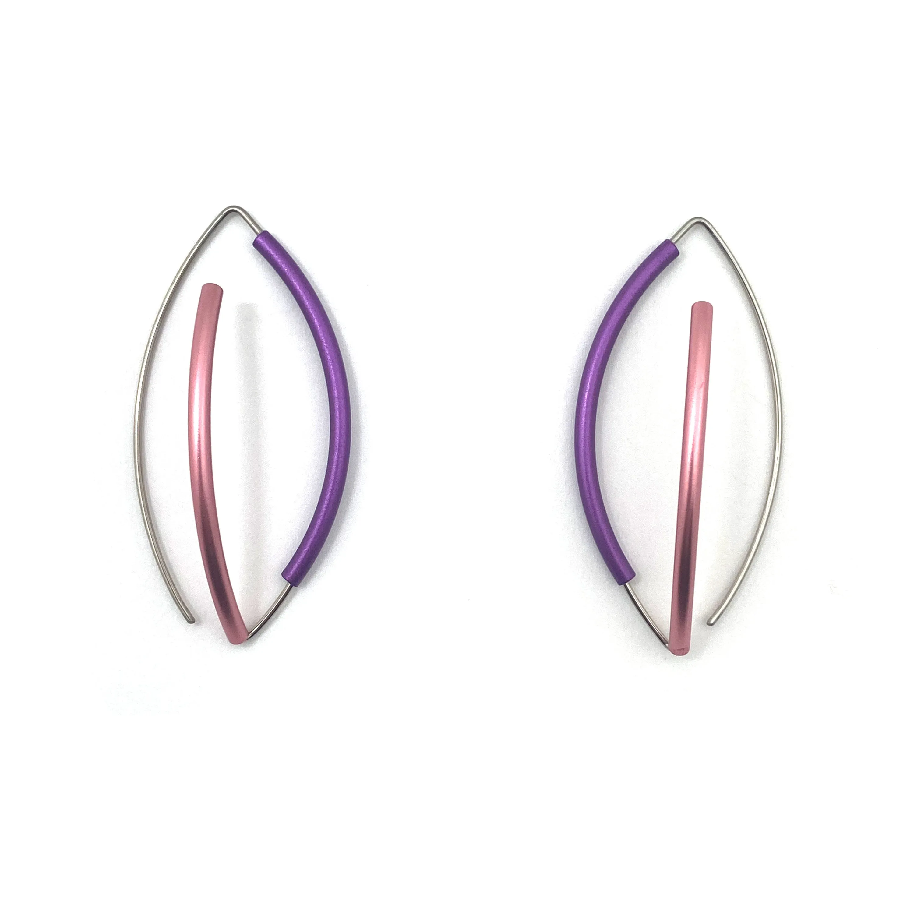 Pink & Purple 3D Bow Earrings - Round Tubing