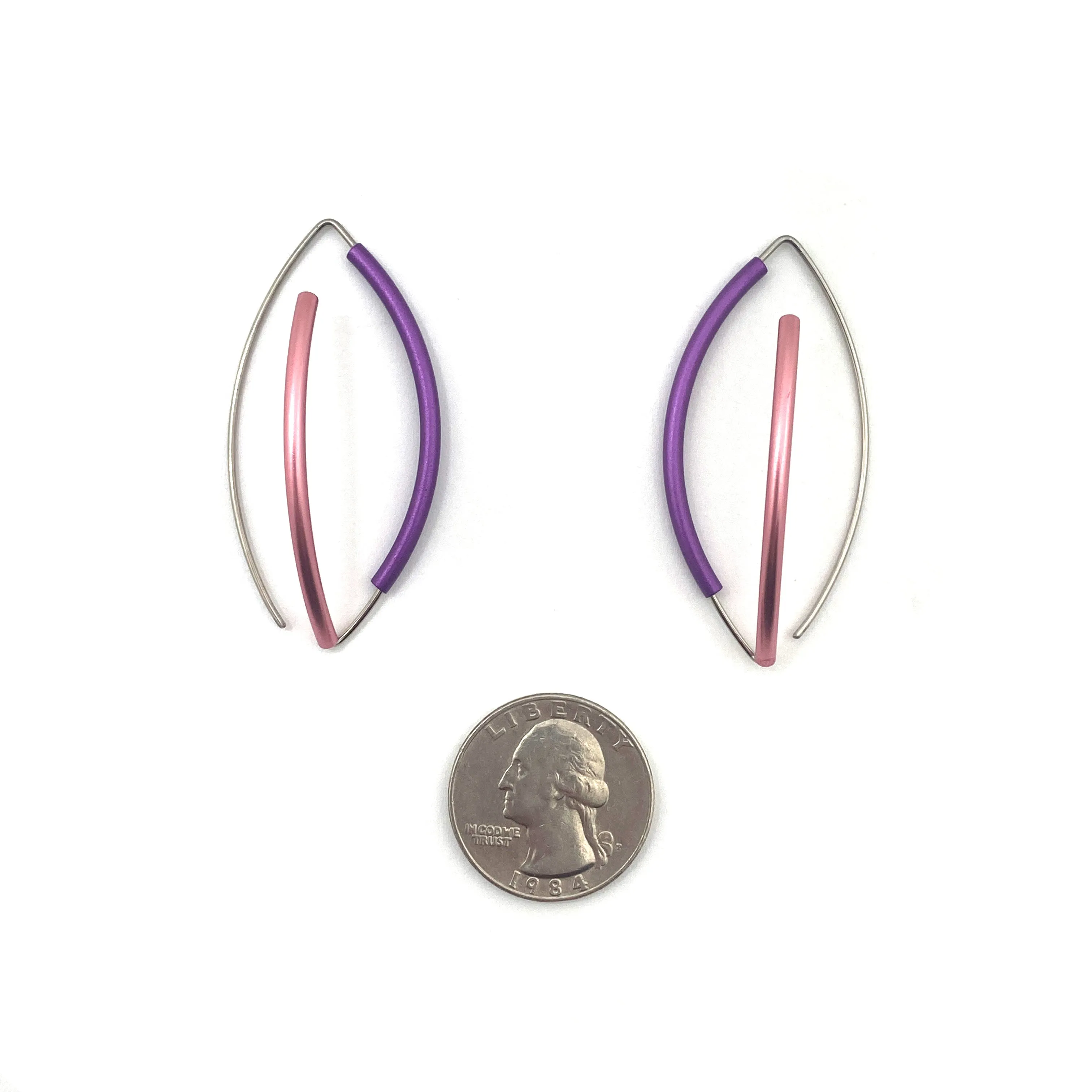 Pink & Purple 3D Bow Earrings - Round Tubing