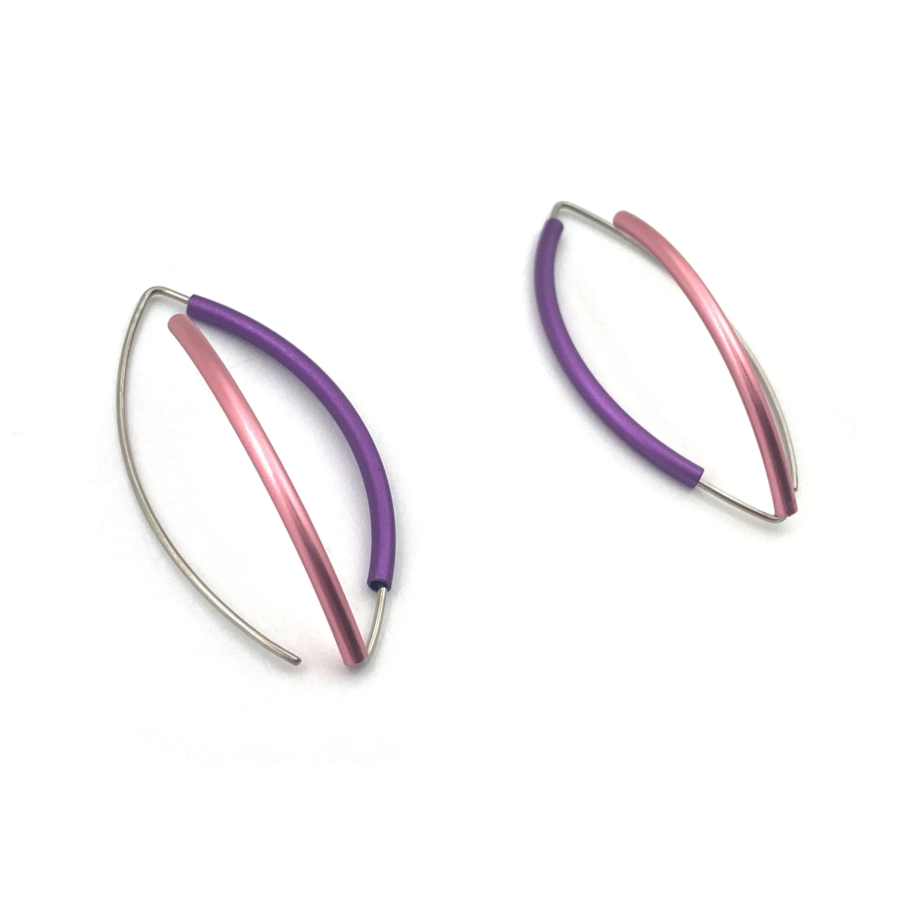 Pink & Purple 3D Bow Earrings - Round Tubing