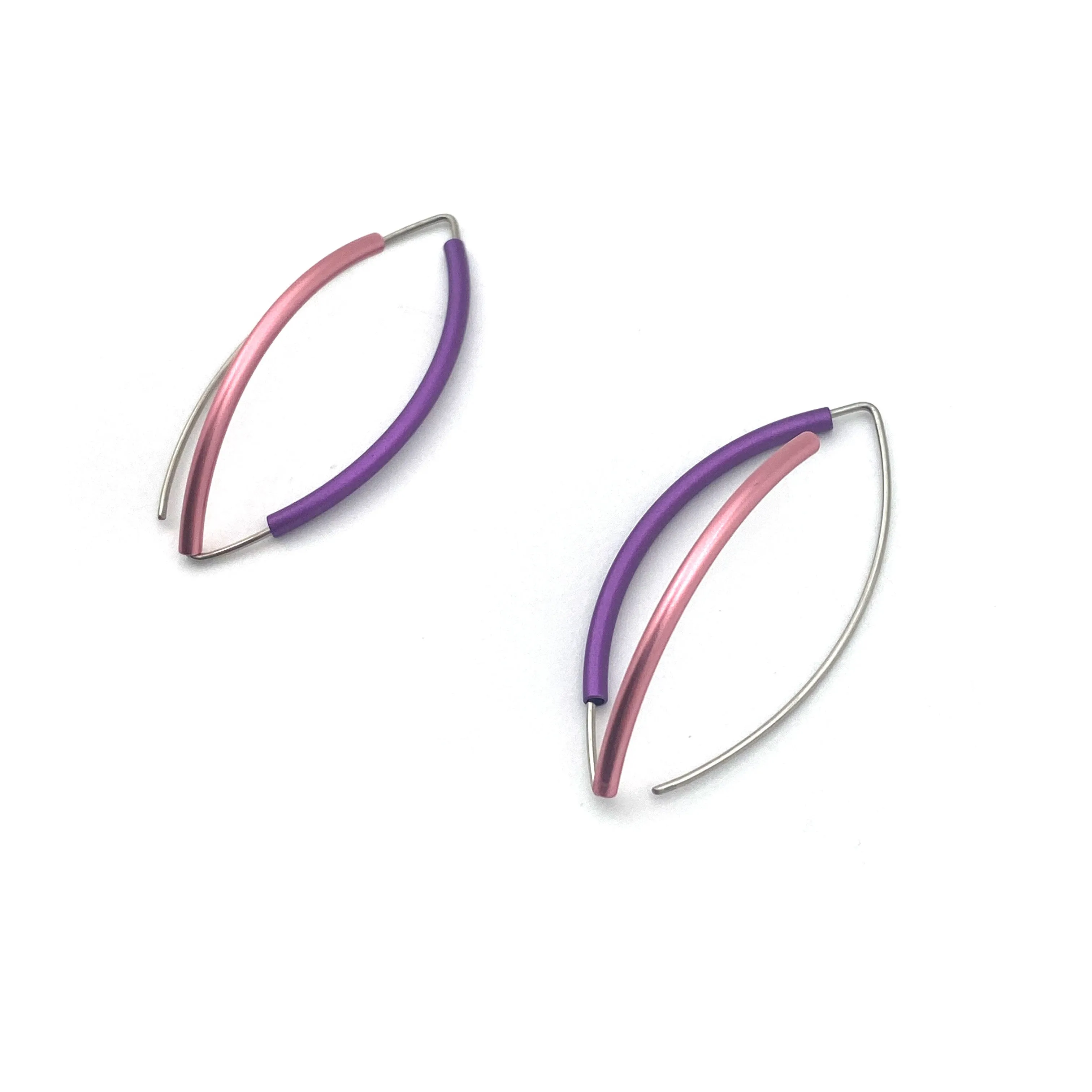 Pink & Purple 3D Bow Earrings - Round Tubing