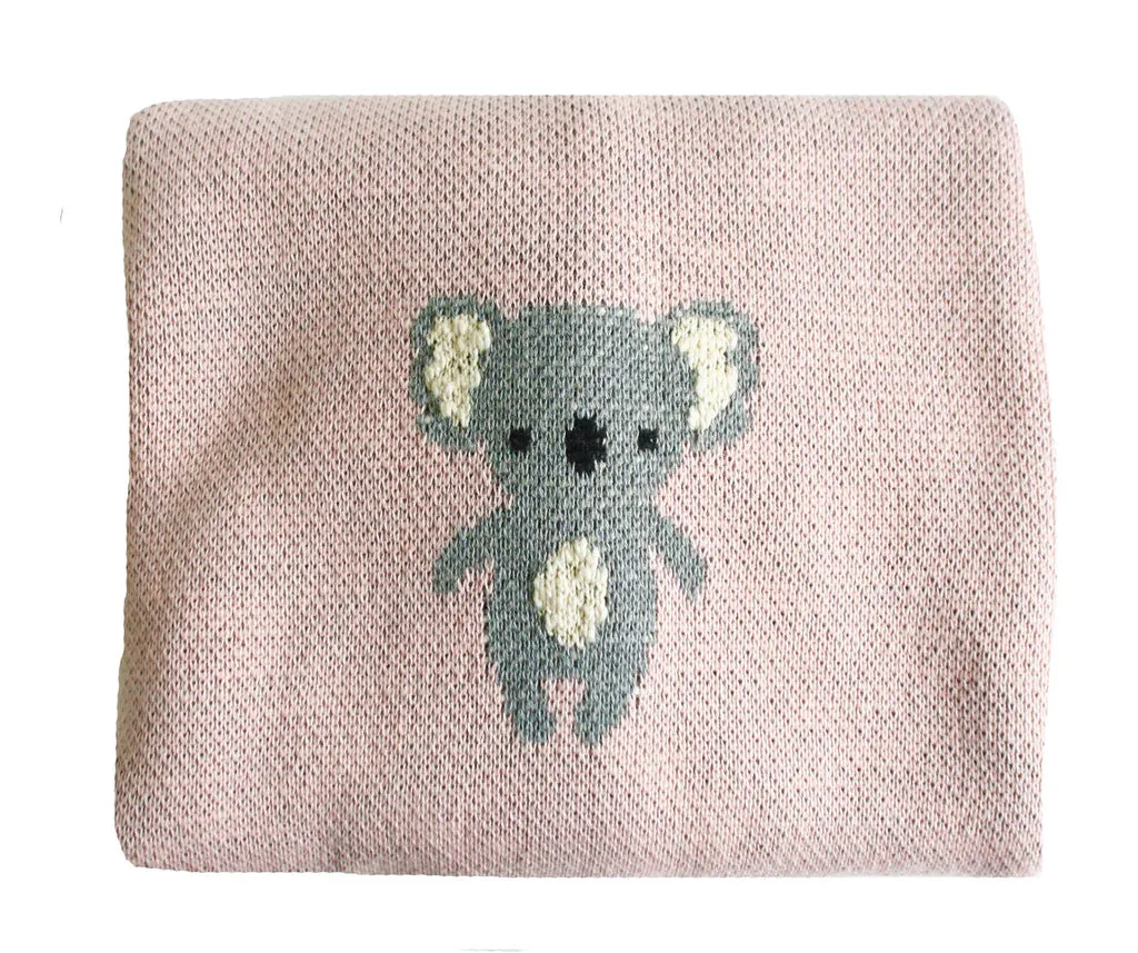 Pink Koala Organic Cotton Alimrose Baby Blanket with bonus Emma Heart Rattle