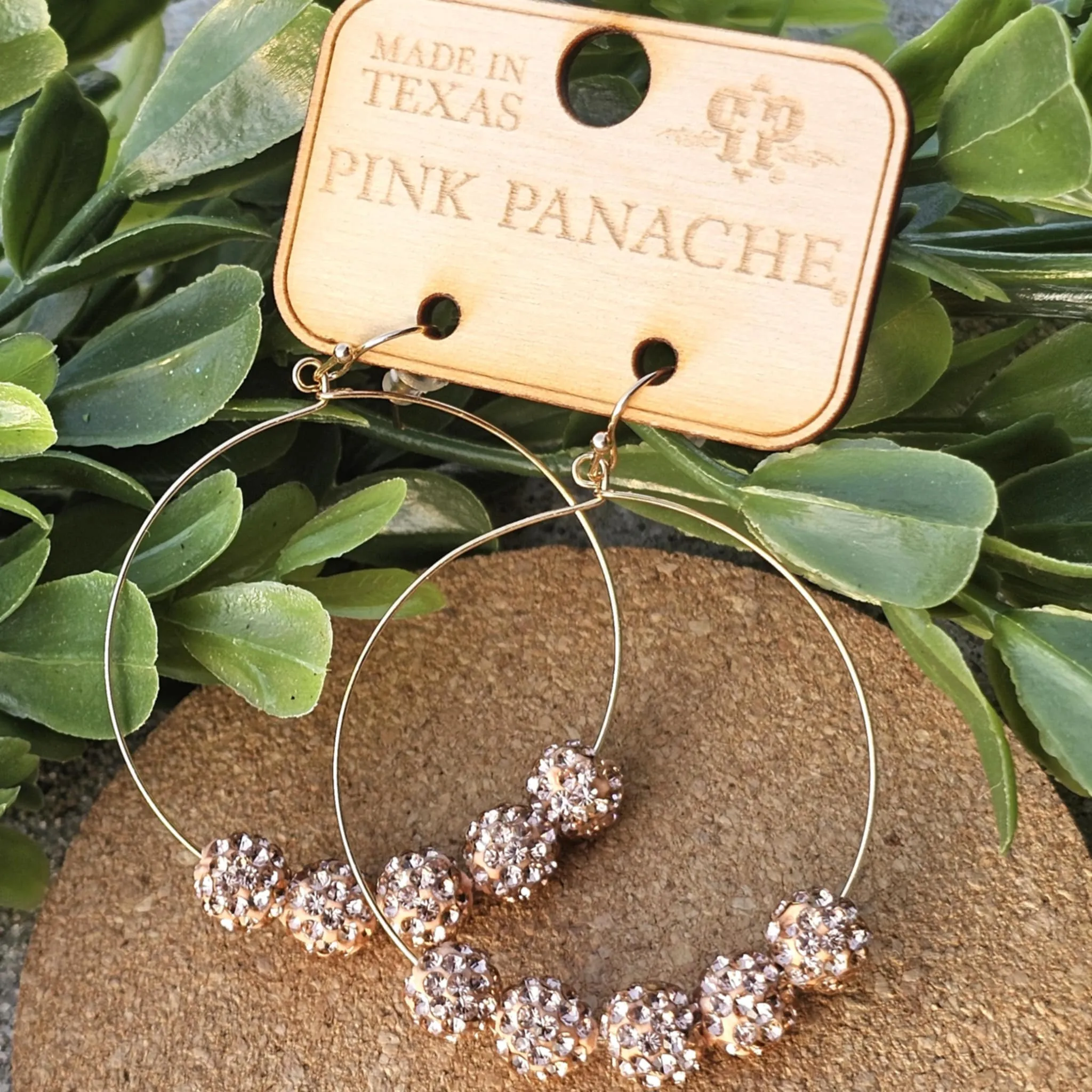 PP Rose Gold Shambala Bead Gold Hoop Earrings