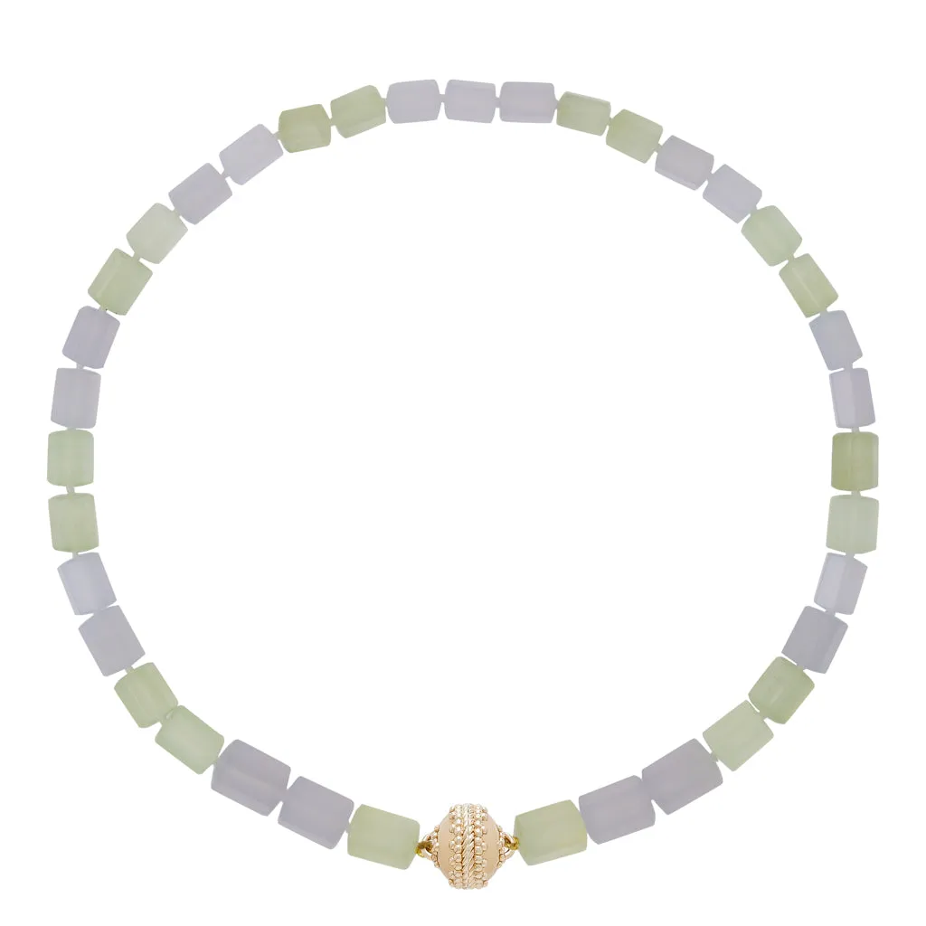 Prehnite & Blue Chalcedony Hexagon Necklace