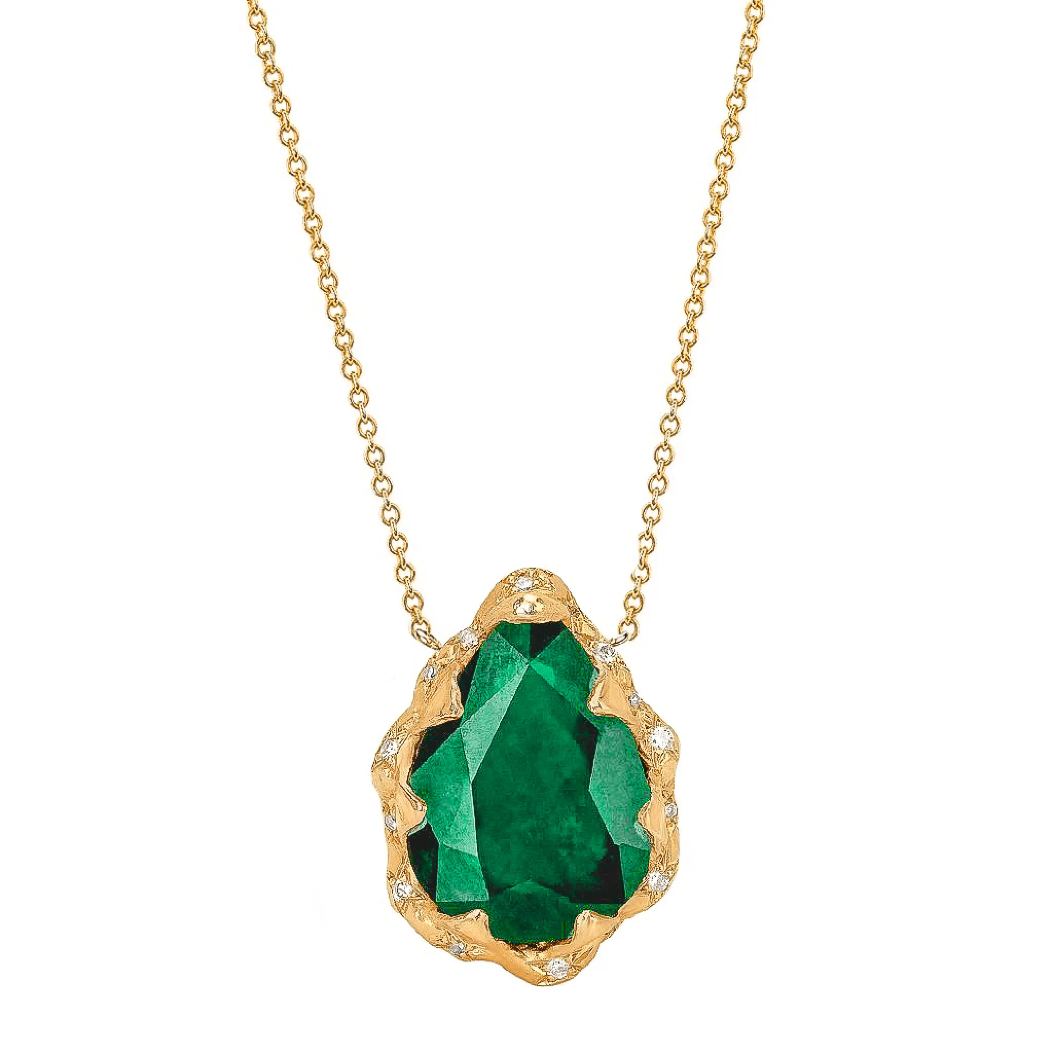 Queen Water Drop Zambian Emerald Necklace with Sprinkled Diamonds