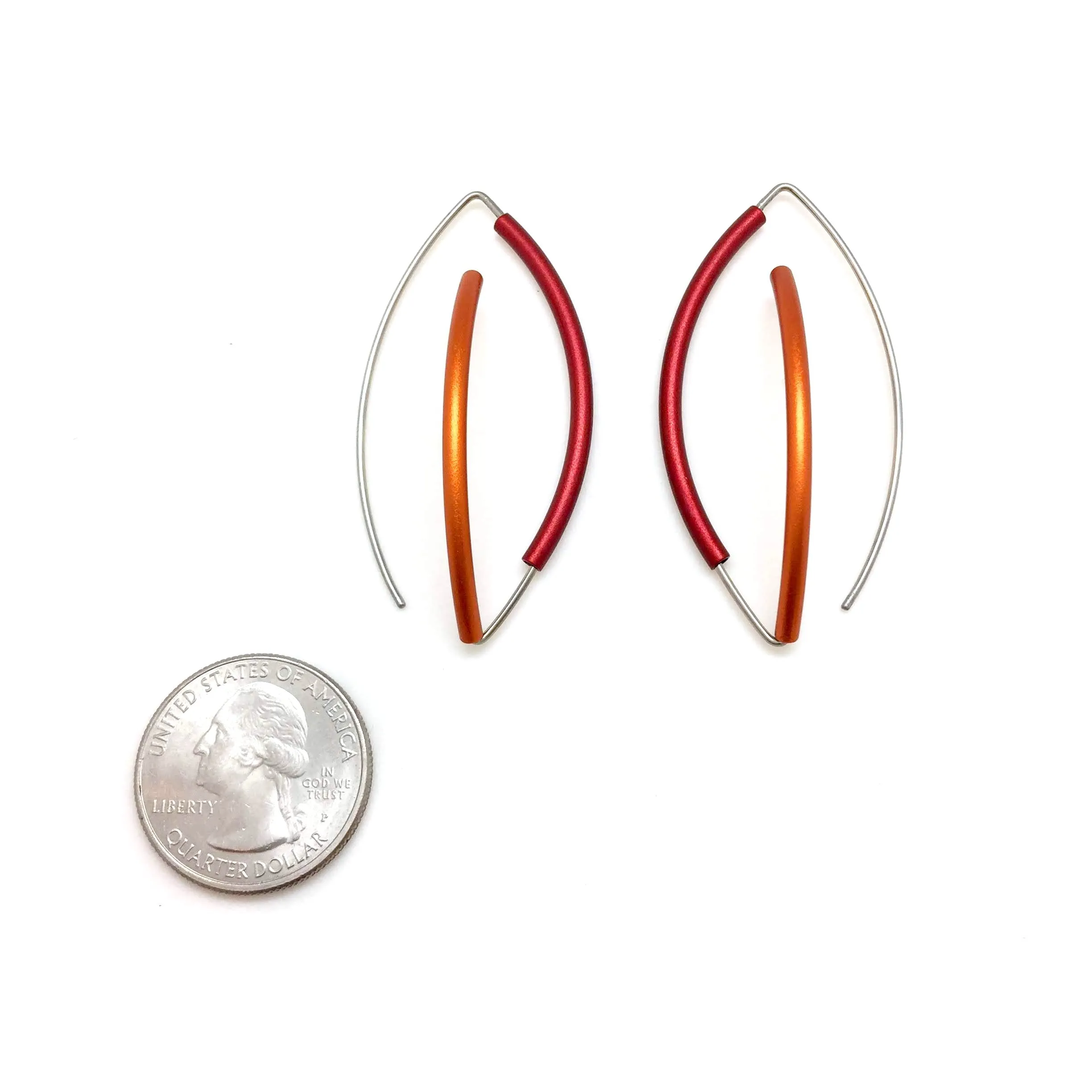 Red and Orange 3D Bow Earrings - Round Tubing