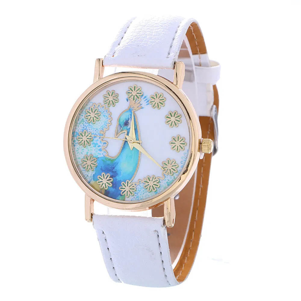 Relogio feminino Peacock Pattern Women Colored PU Leather Reloj mujer woman watches luxury Feida