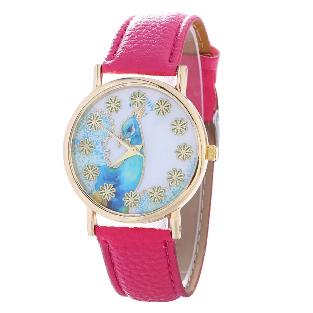 Relogio feminino Peacock Pattern Women Colored PU Leather Reloj mujer woman watches luxury Feida