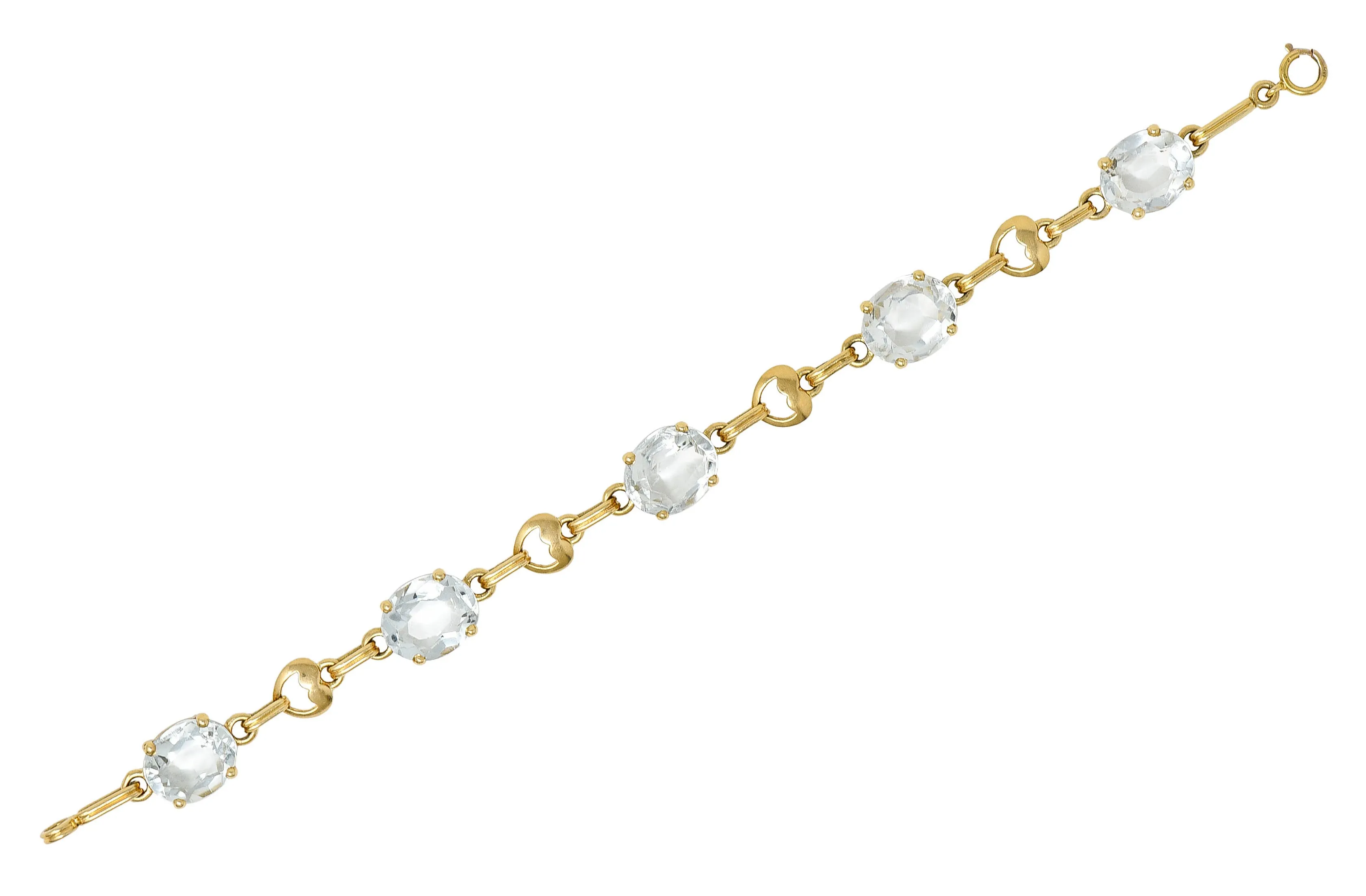 Retro 20.00 CTW Aquamarine 14 Karat Gold Heart Link Bracelet