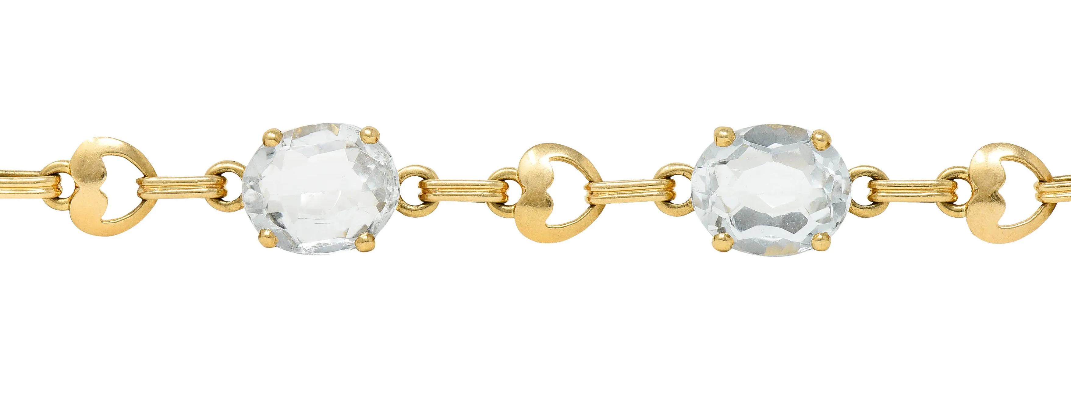 Retro 20.00 CTW Aquamarine 14 Karat Gold Heart Link Bracelet