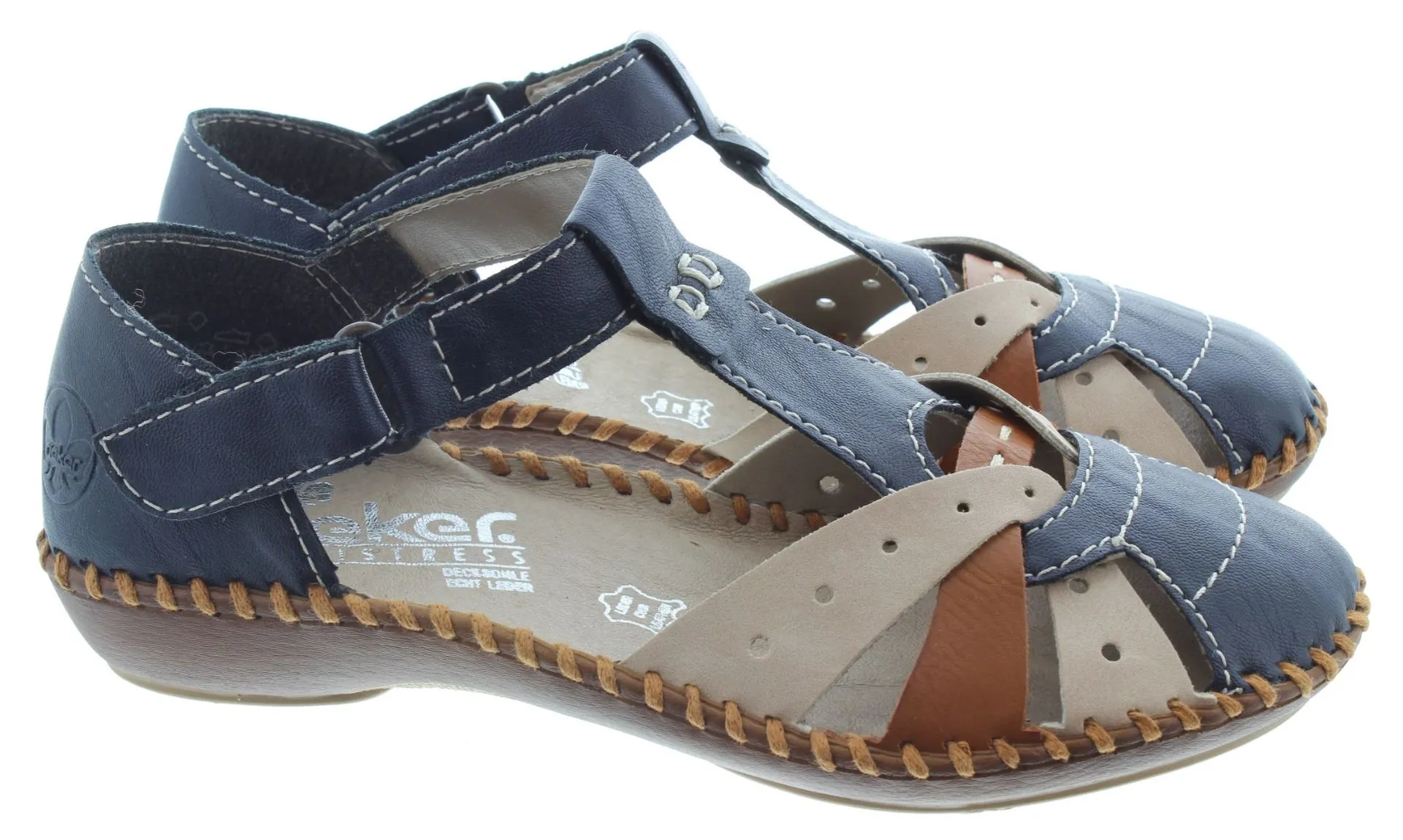 RIEKER Ladies M1655 Open Shoes In Navy Multi