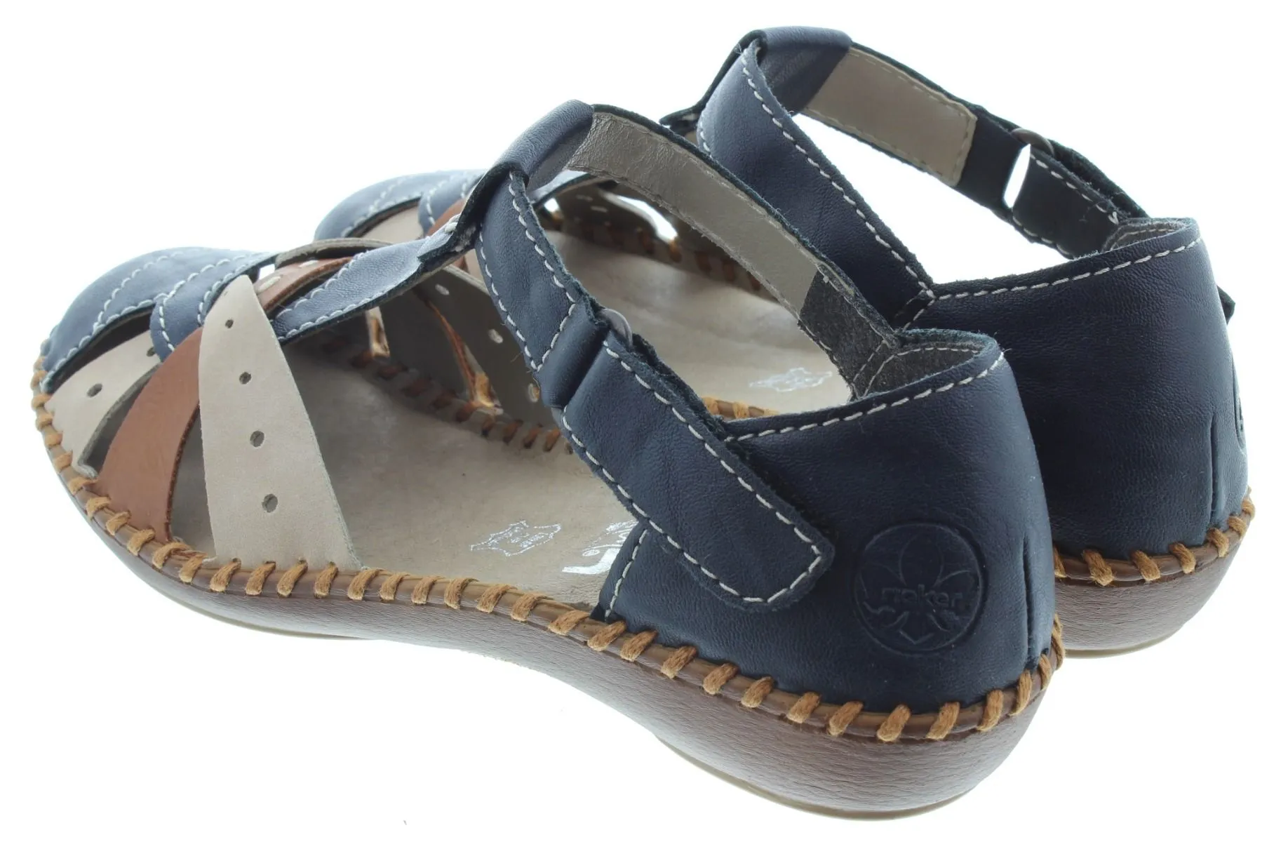 RIEKER Ladies M1655 Open Shoes In Navy Multi