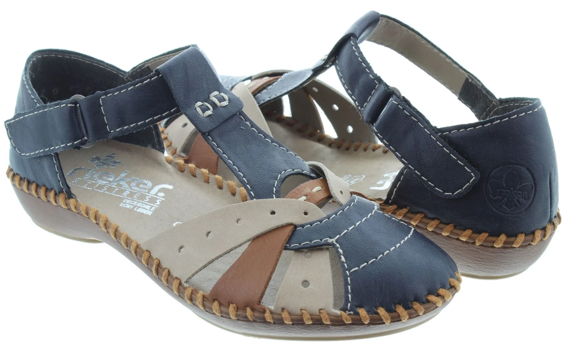 RIEKER Ladies M1655 Open Shoes In Navy Multi