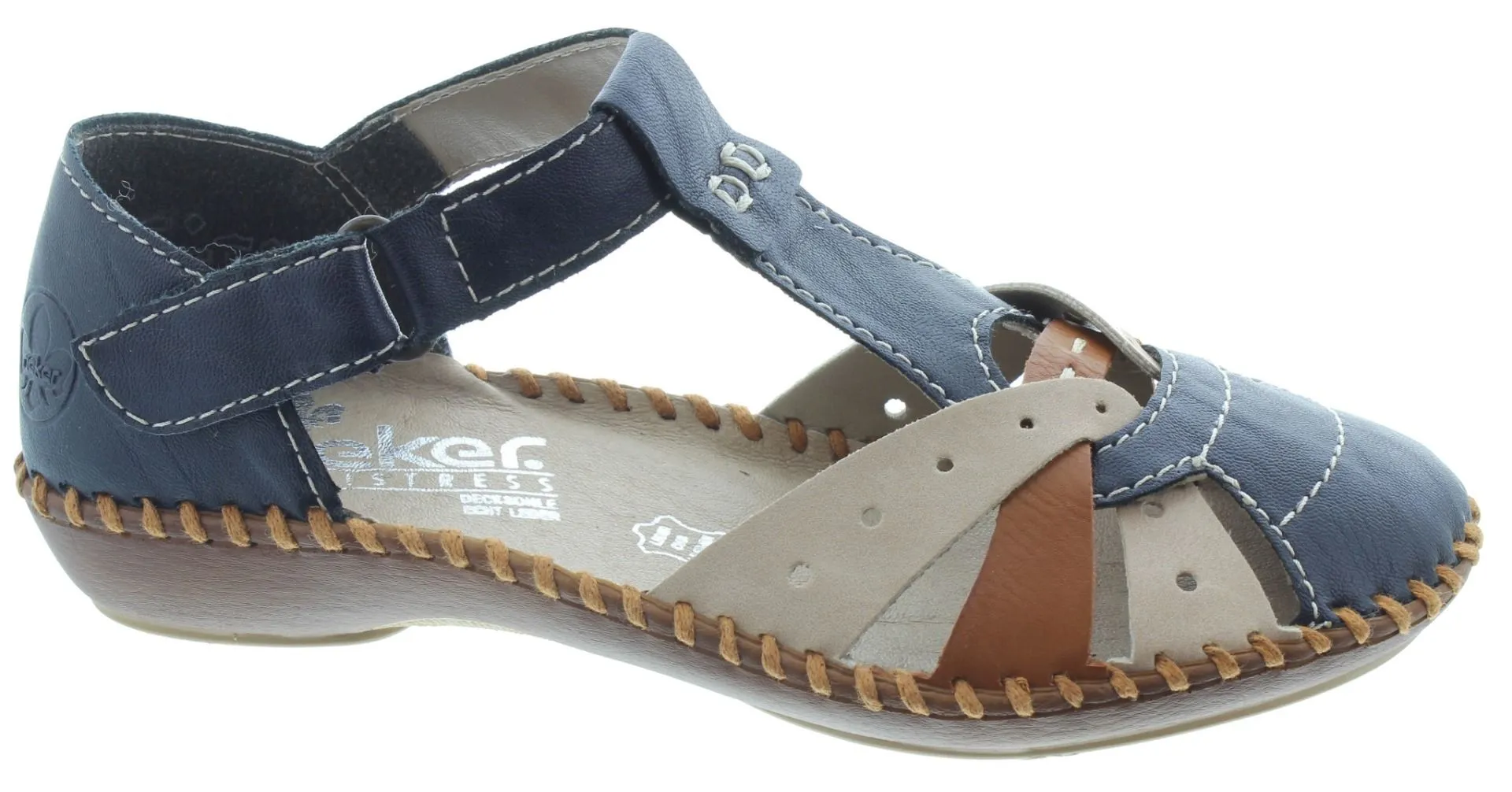 RIEKER Ladies M1655 Open Shoes In Navy Multi