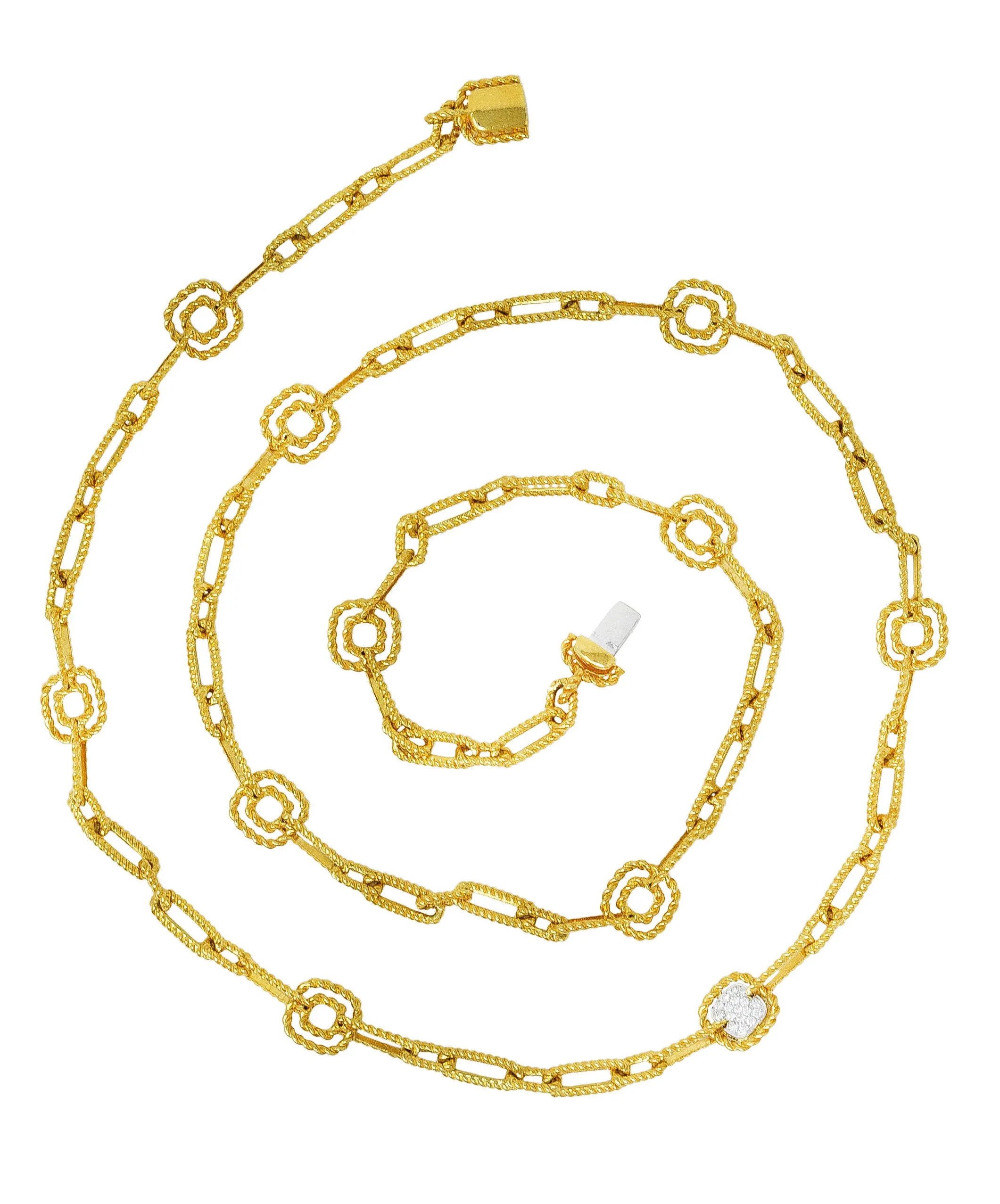 Roberto Coin Vintage Diamond Two-Tone 18 Karat Gold Twisted Rope Chain Link Necklace