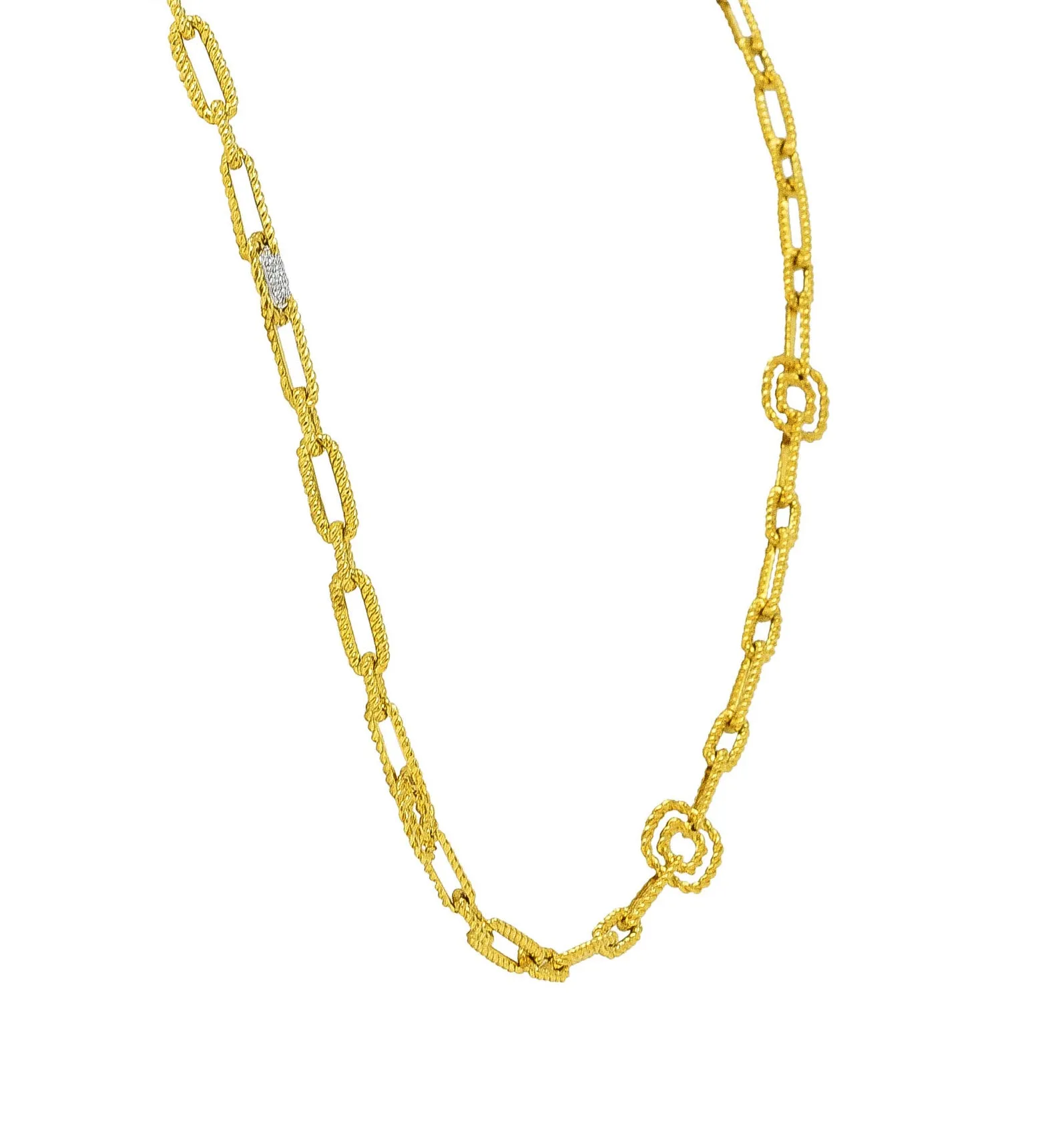 Roberto Coin Vintage Diamond Two-Tone 18 Karat Gold Twisted Rope Chain Link Necklace