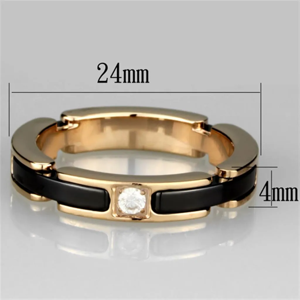 Rose Gold Stainless Steel Ceramic Center Crystal Ring