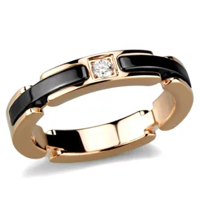 Rose Gold Stainless Steel Ceramic Center Crystal Ring