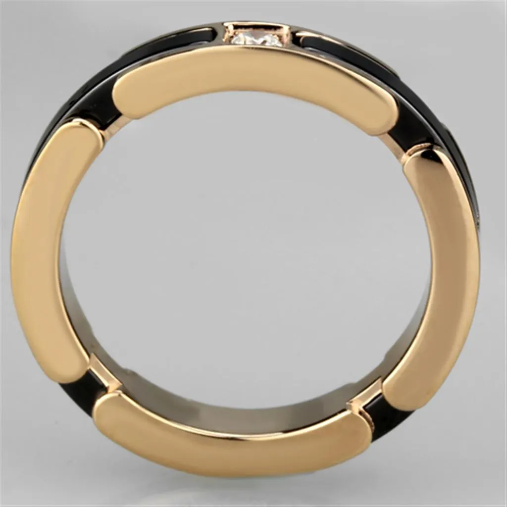 Rose Gold Stainless Steel Ceramic Center Crystal Ring