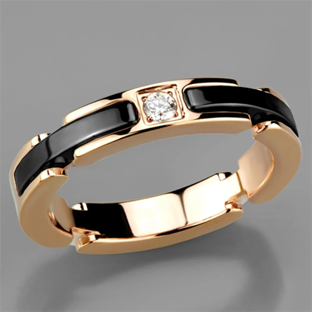 Rose Gold Stainless Steel Ceramic Center Crystal Ring