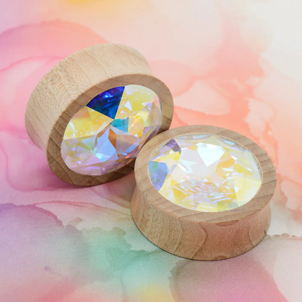 Round Swarovski Plugs in Maple Wood - Crystal AB