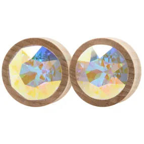 Round Swarovski Plugs in Maple Wood - Crystal AB