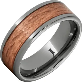 Rugged Tungsten Bark Carved Copper Inlay Ring